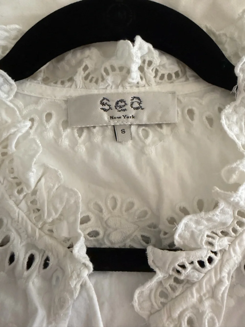 Sea New York White Eyelet Tie-Front Puff Sleeve Blouse - Picture 7 of 8
